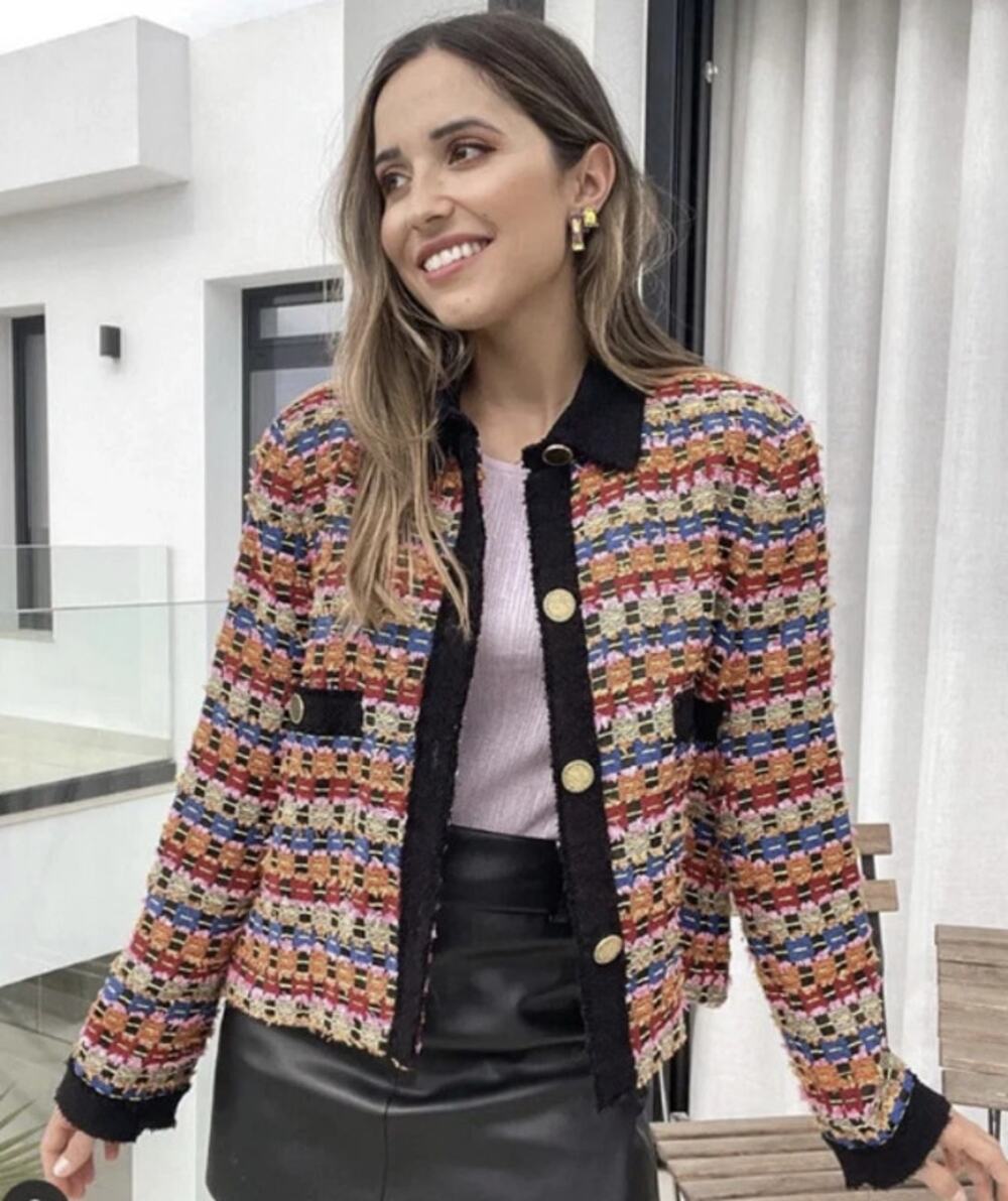 ZARA Textured Tweed Cardigan Cropped Blazer Jacket Bloggers Fav Multicolor Gold